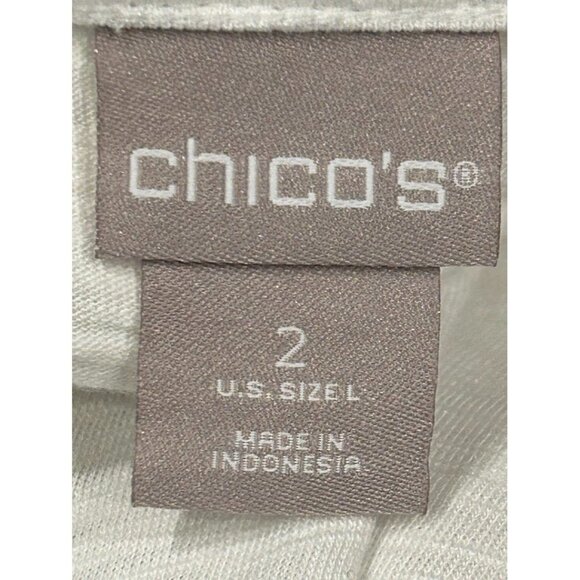 Chicos Large White 3/4 Sleeve Love Print Striped Womens Top T-shirt‎ - Picture 5 of 6